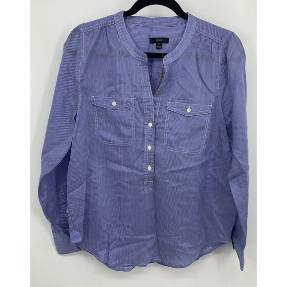 J Crew Top Size Small Blue Stripe Tunic Round Neck Long Sleeve Pocket New B67 - Picture 1 of 8